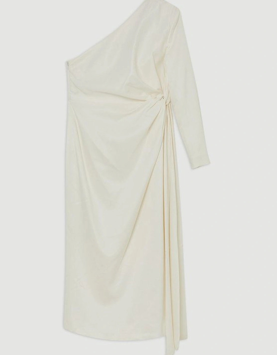 Petite Satin Back Crepe One Shoulder Drape Midi Dress