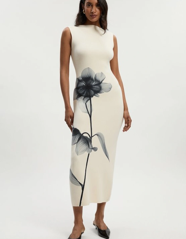 Placement Photographic Print Knitted Maxi Dress