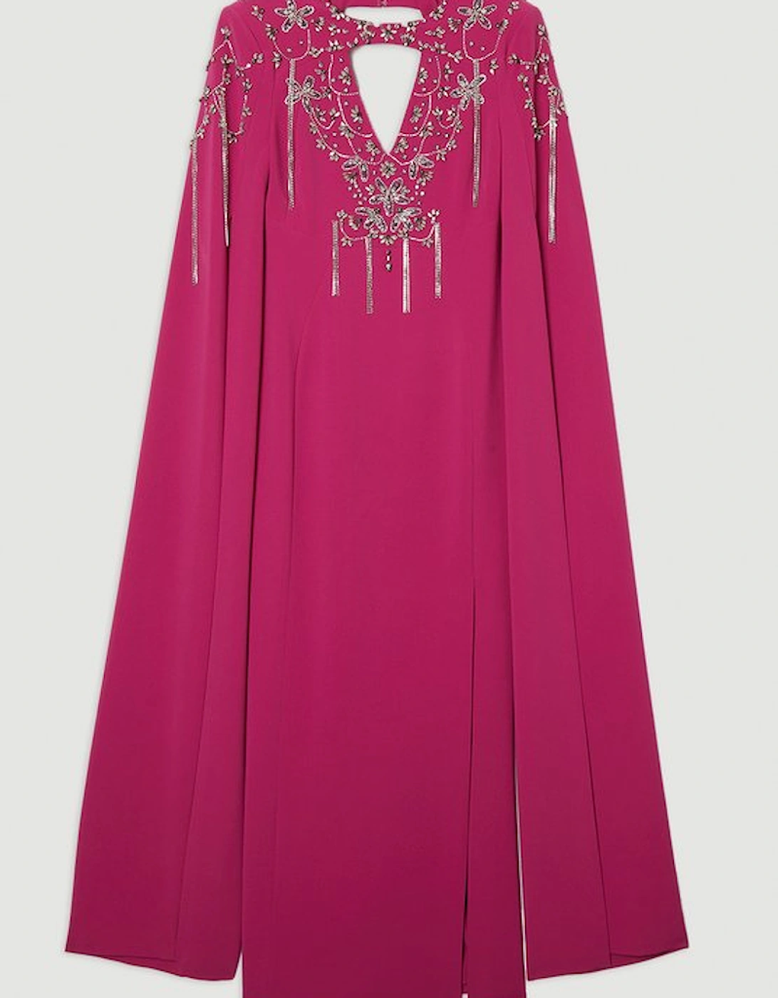 Crystal Embellished Cady Woven Cape Maxi Dress