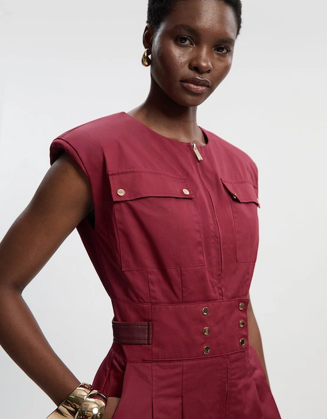 Cotton & Faux Leather Tab Utility Jumpsuit, 5 of 4