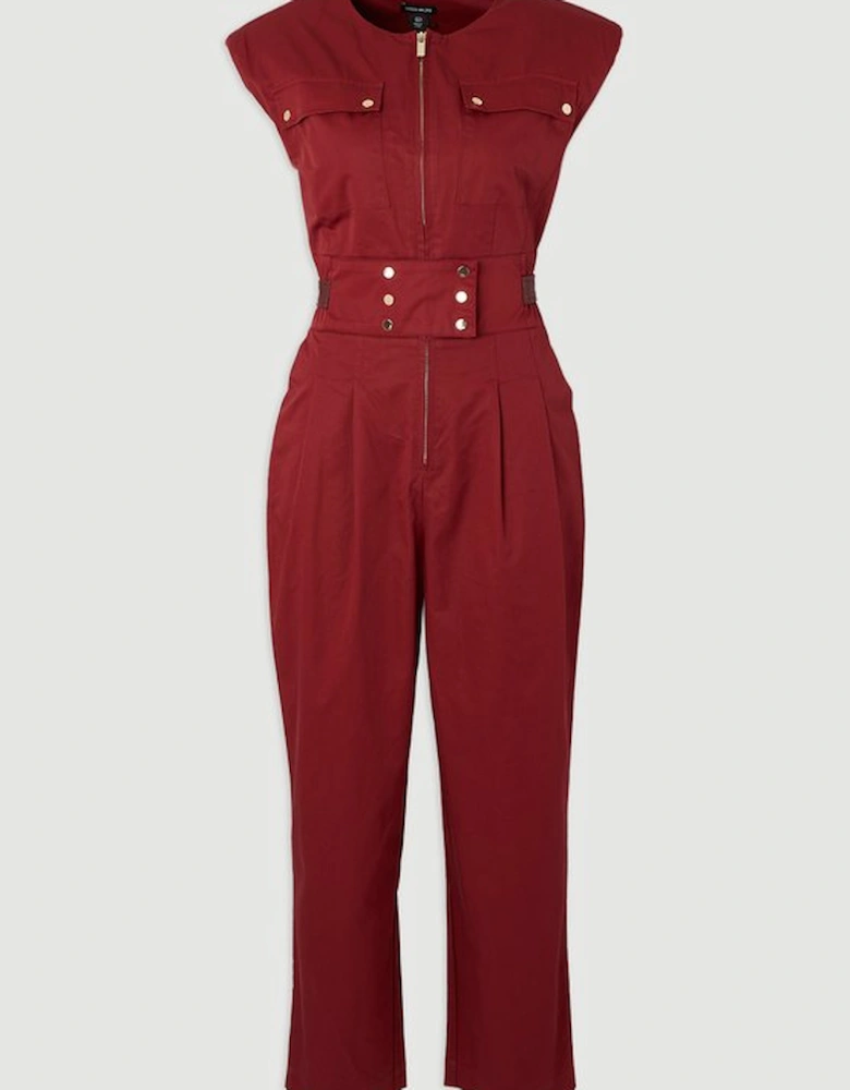 Cotton & Faux Leather Tab Utility Jumpsuit