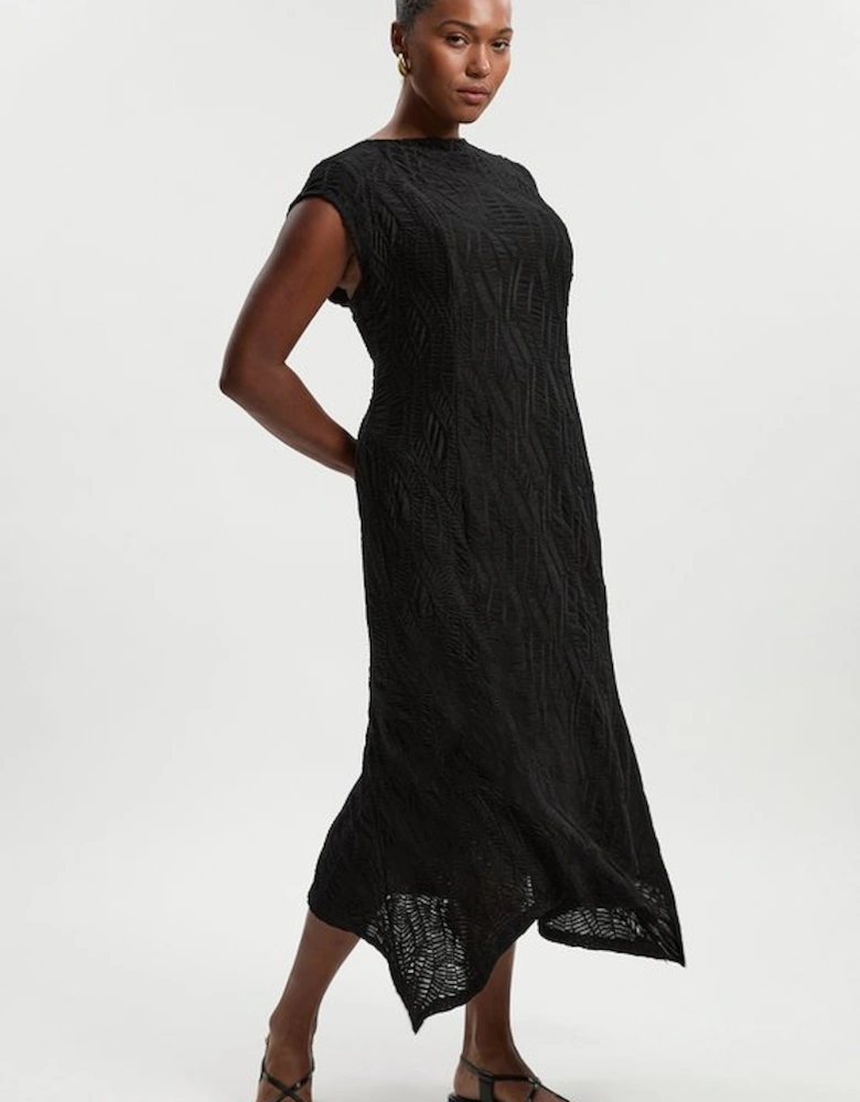 Plus Size Textured Hanky Hem Short Sleeve Trim Detail Jersey Maxi Dress