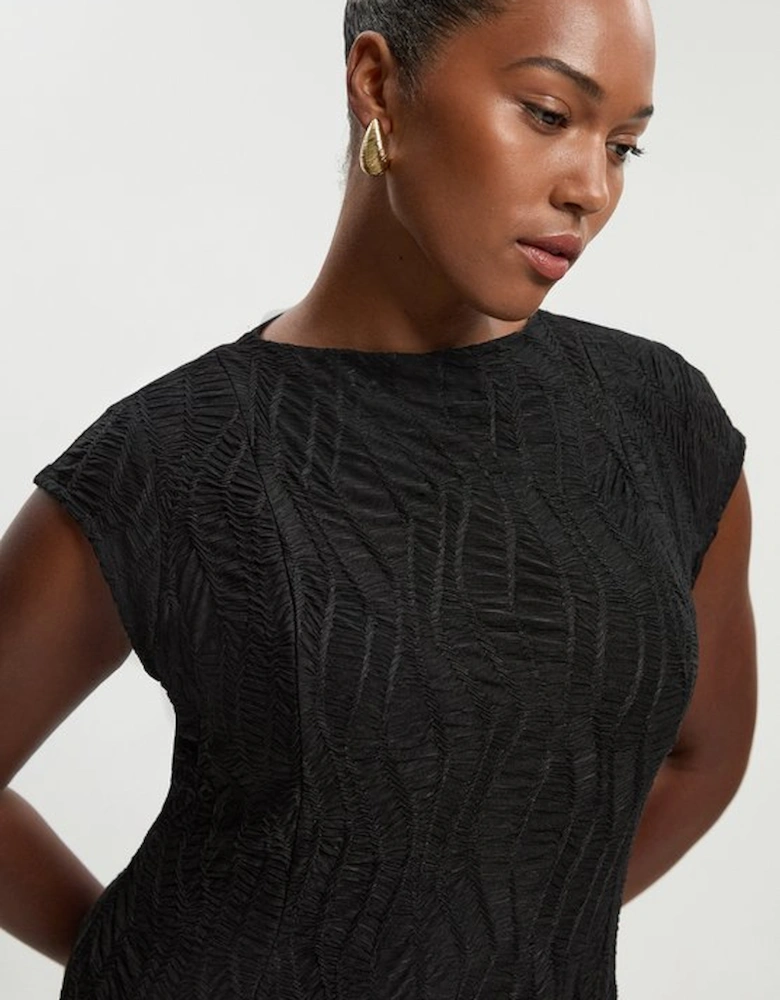 Plus Size Textured Hanky Hem Short Sleeve Trim Detail Jersey Maxi Dress