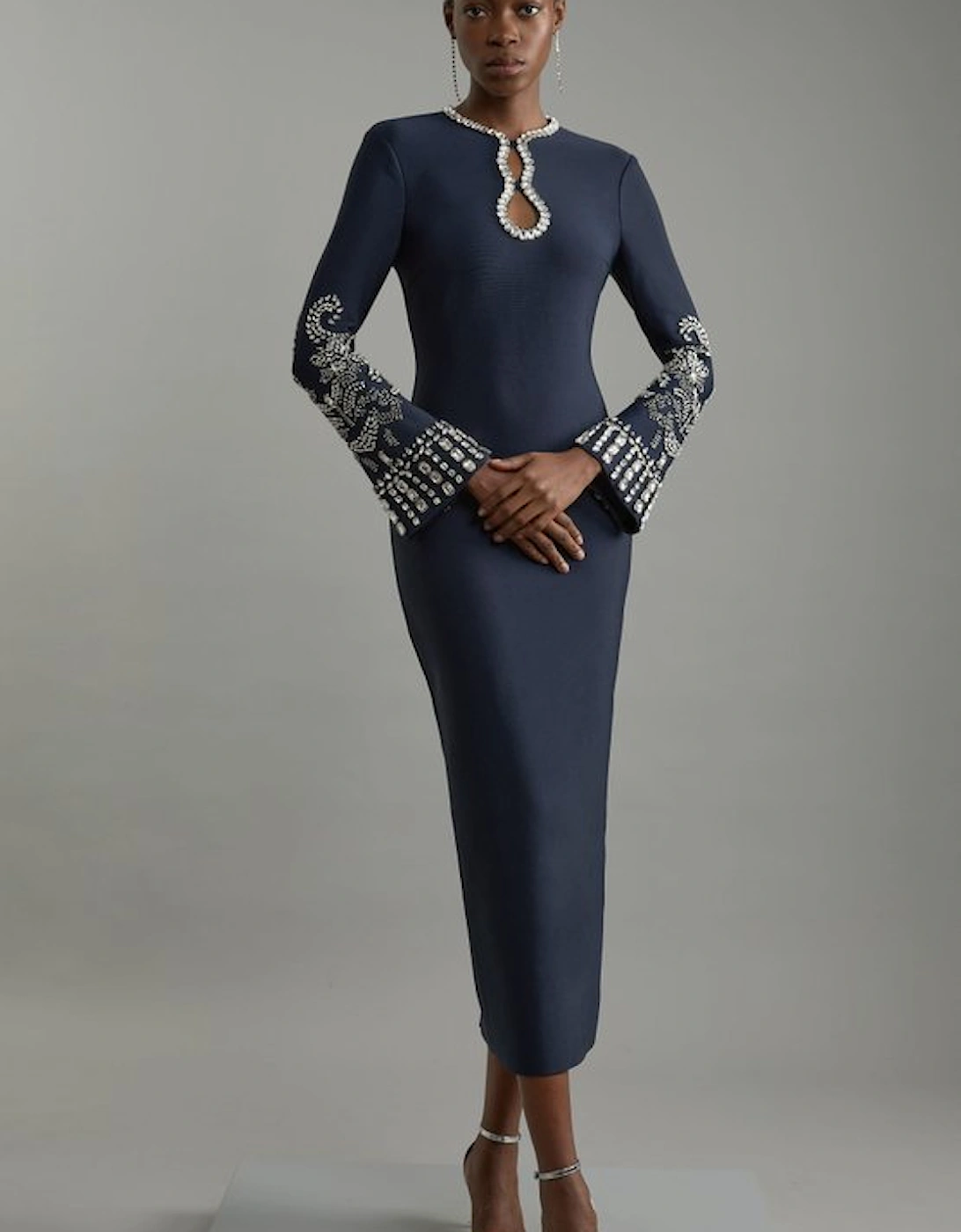 Figure Form Bandage Knit Embellished Wide Sleeve Maxi Dress, 2 of 1