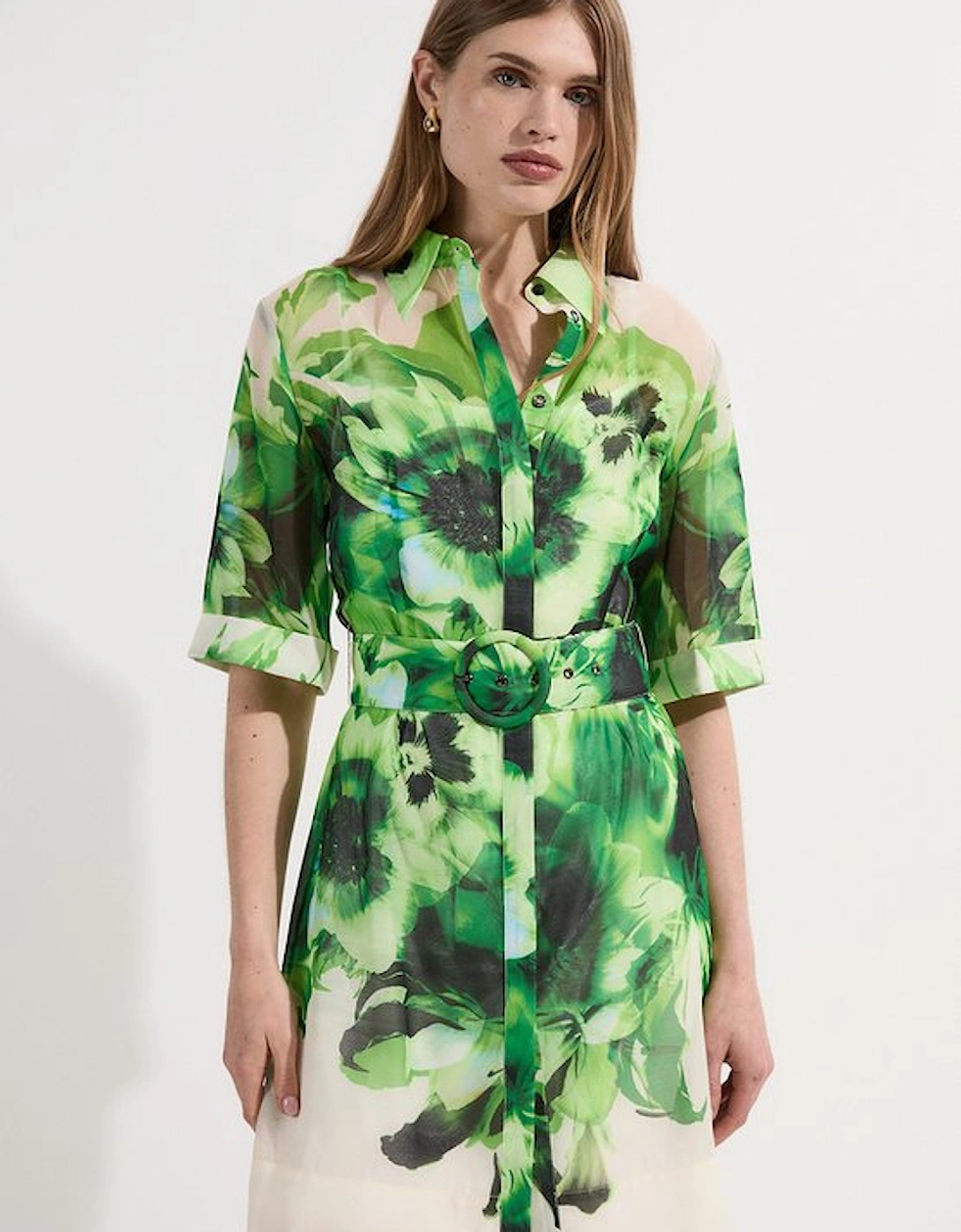 Floral Organdie Woven Belted Mini Dress, 5 of 4