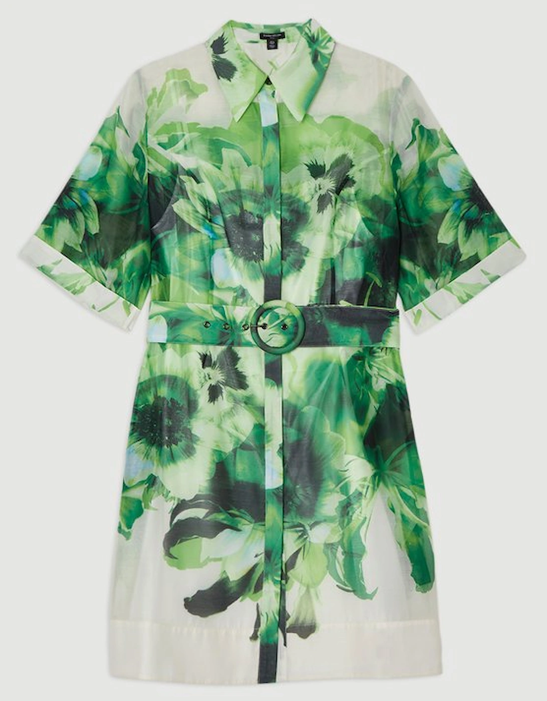 Floral Organdie Woven Belted Mini Dress