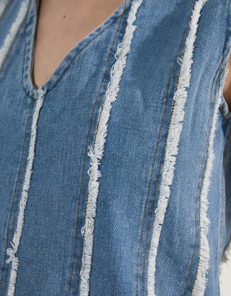 Denim Tassel Detail Longline Top
