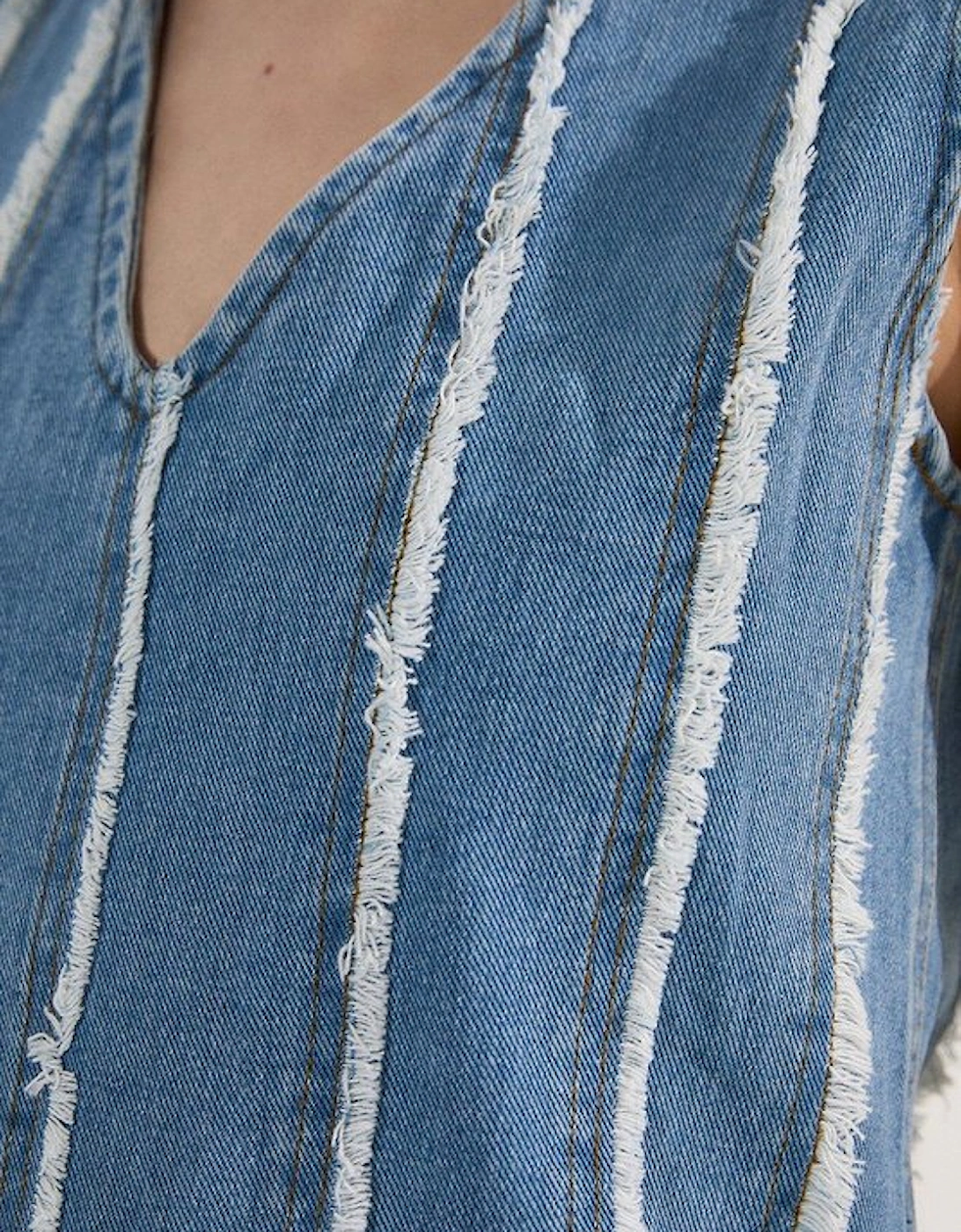 Denim Tassel Detail Longline Top
