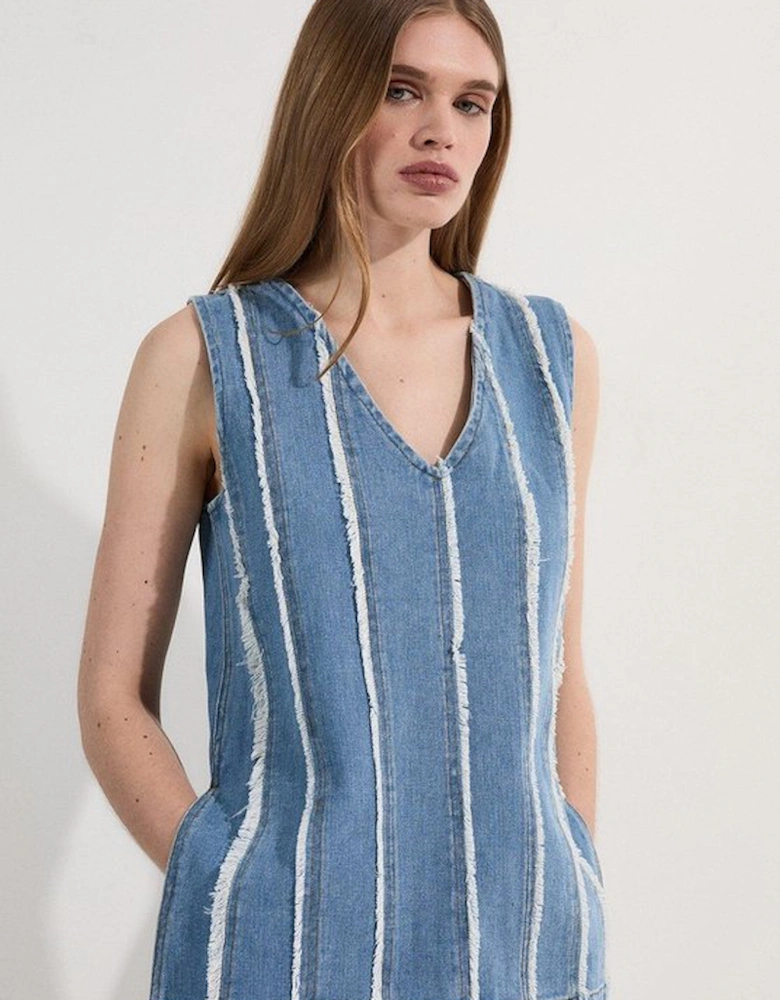 Denim Tassel Detail Longline Top
