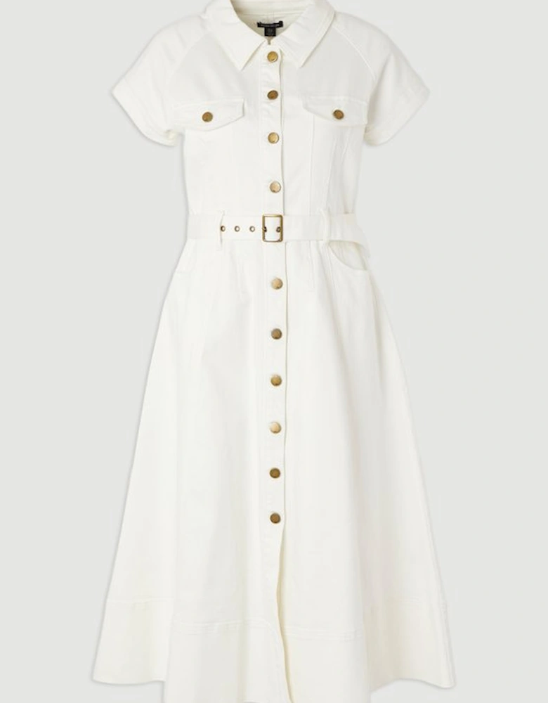 Denim Corset Waist Detail Full Midi Dress