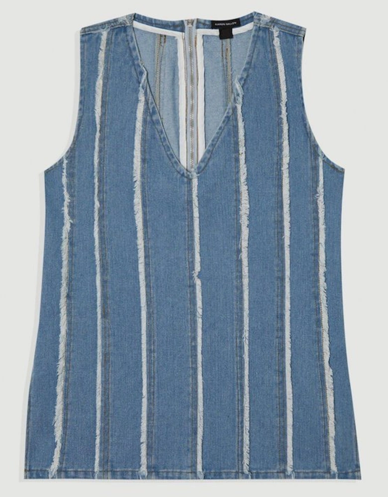 Denim Tassel Detail Longline Top