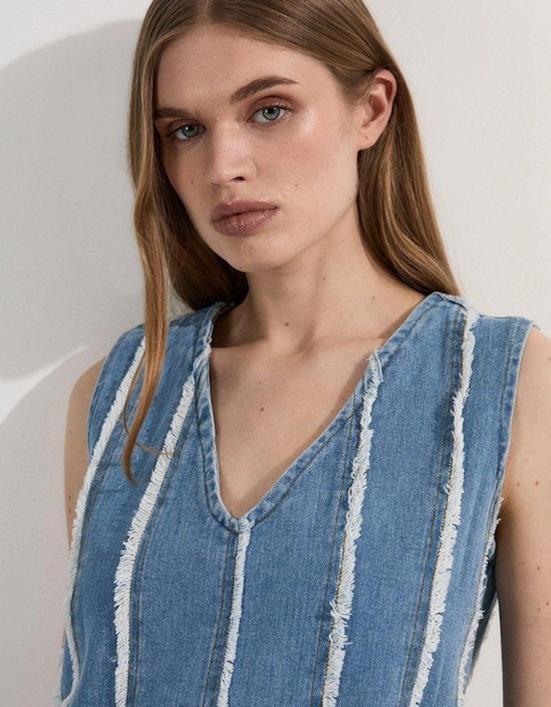 Denim Tassel Detail Longline Top