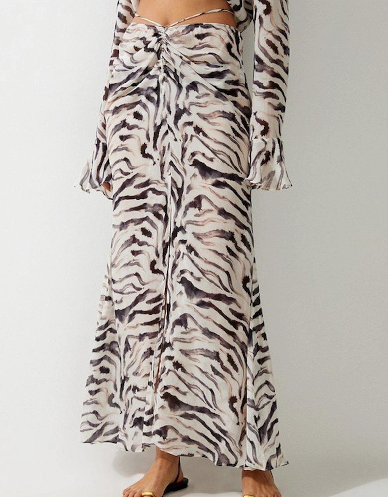 Animal Print Ruched Beach Skirt