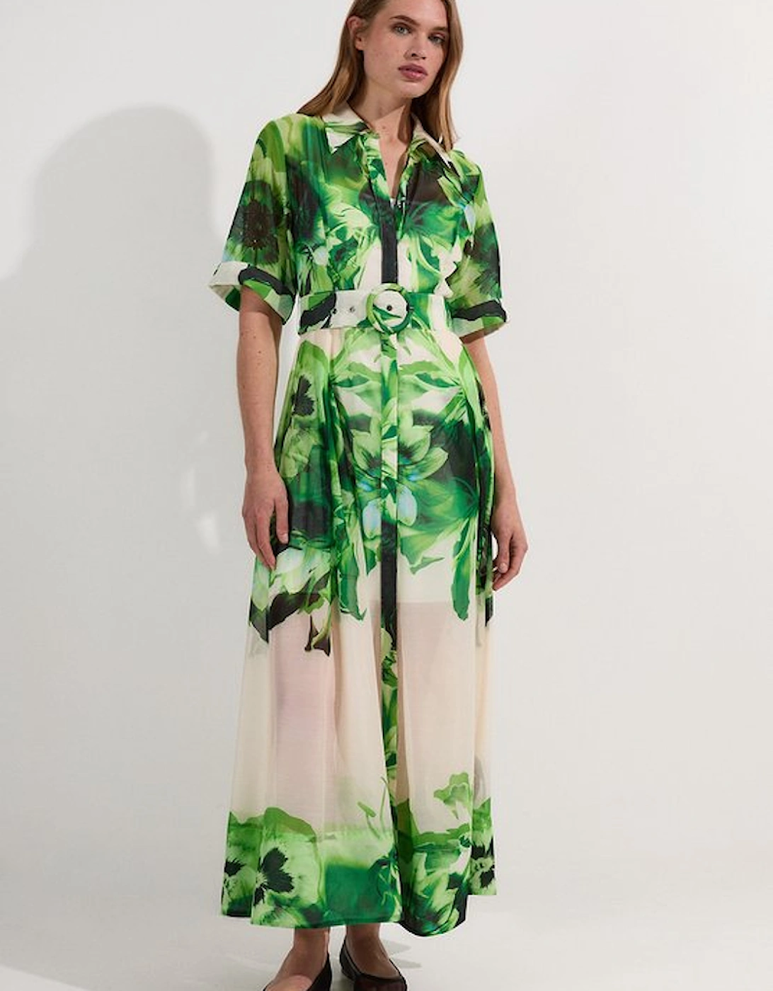 Petite Floral Organdie Woven Midi Shirt Dress, 4 of 3