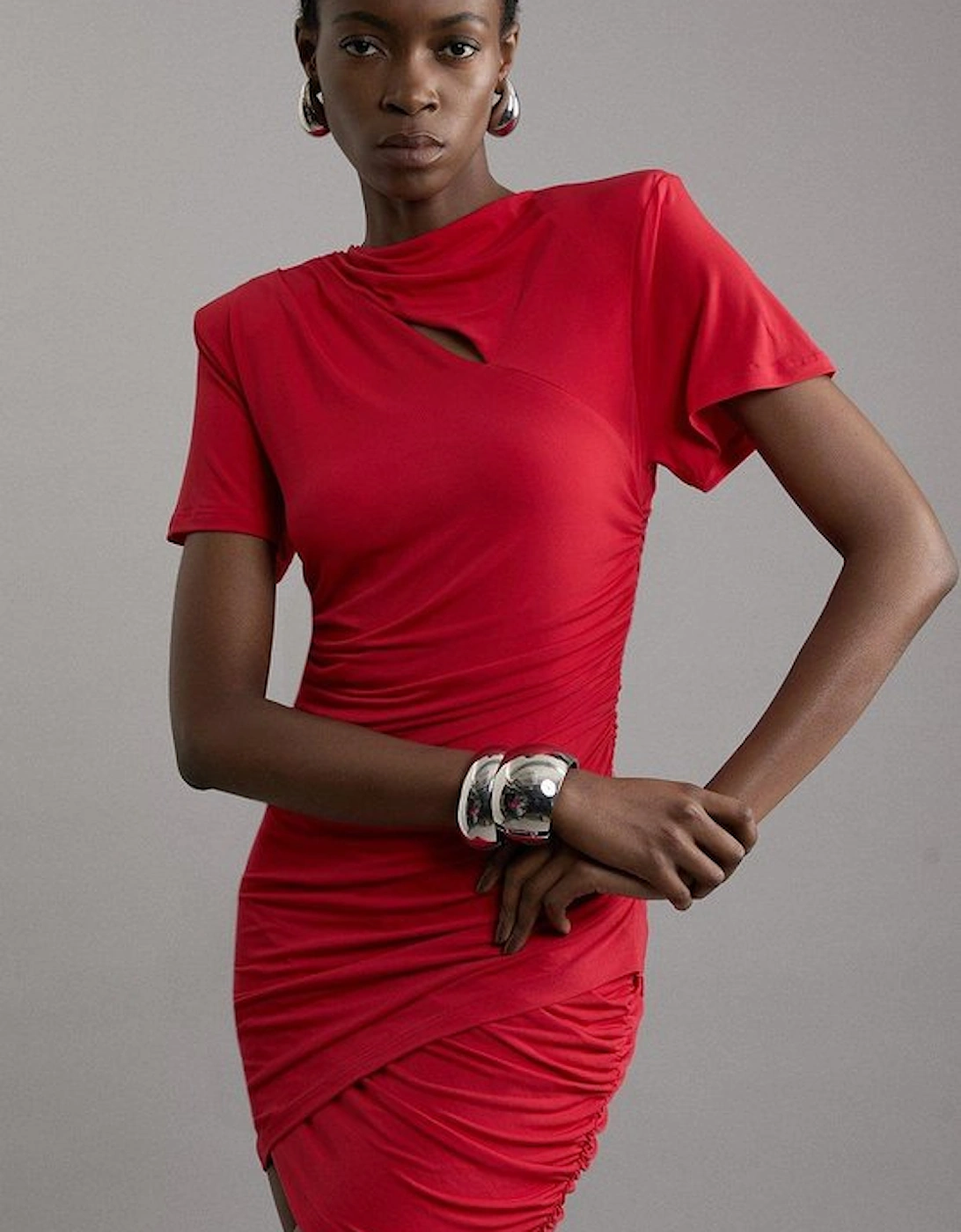 Jersey Crepe Drape Detail Mini Dress, 5 of 4