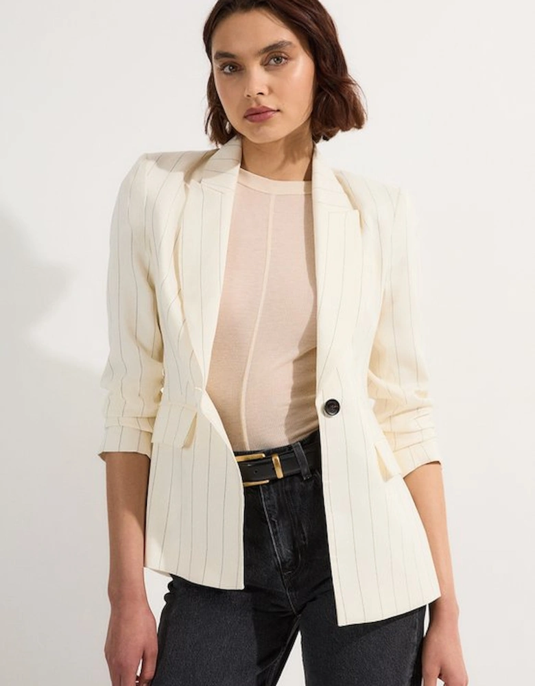 Premium Linen Viscose Pinstripe Tailored Jacket