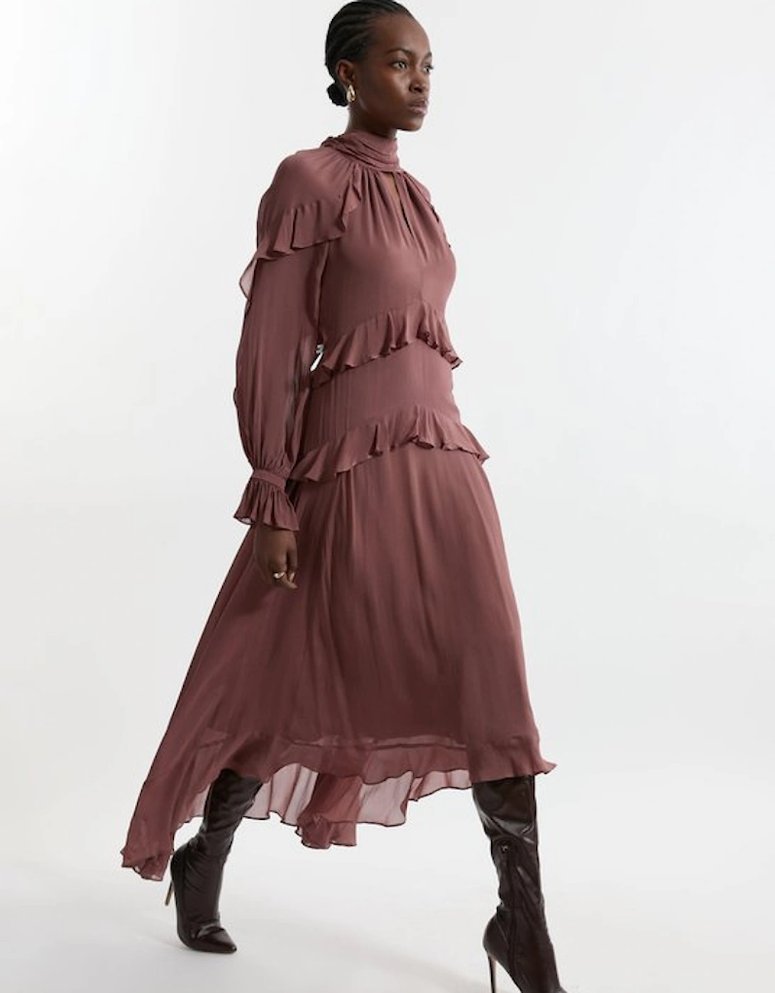 Tall Viscose Georgette Ruffle Detail Drama Woven Maxi Dress, 4 of 3