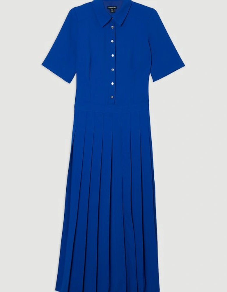 Petite Tailored Crepe Pleated Shirt Dress
