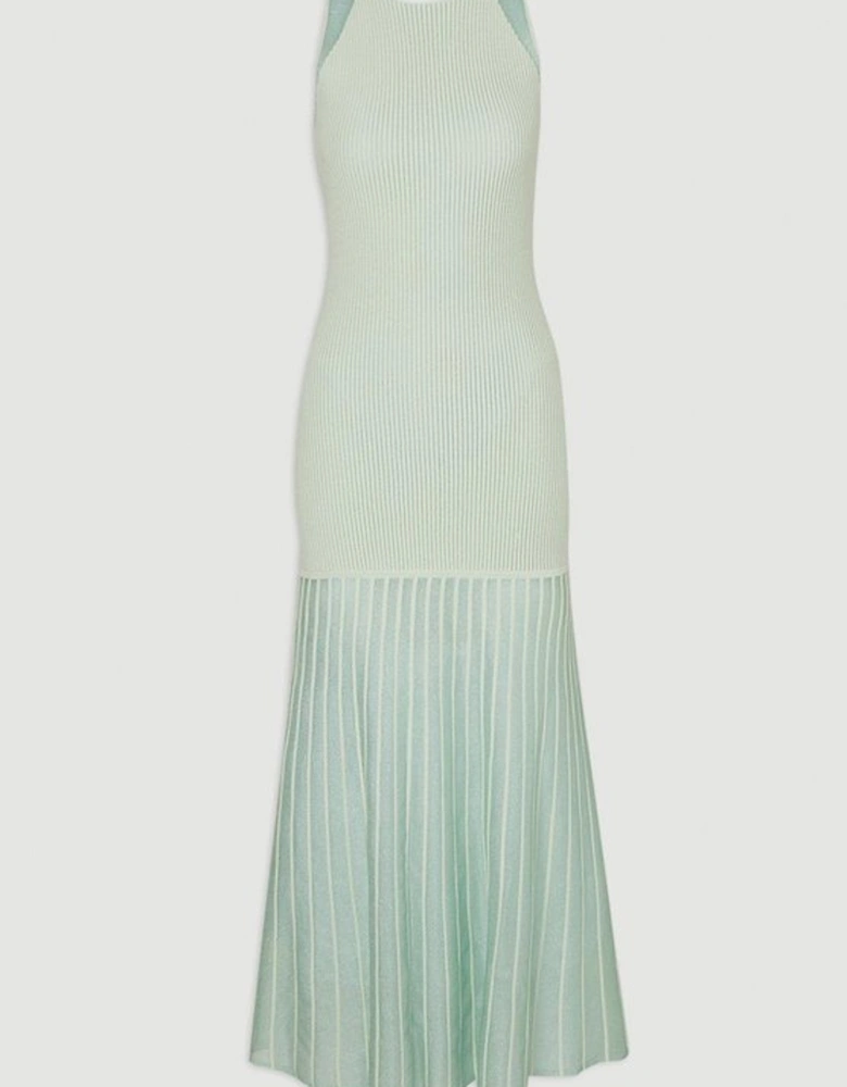 Sleeveless Viscose Blend Knitted Dress With Sparkle Sheer Details