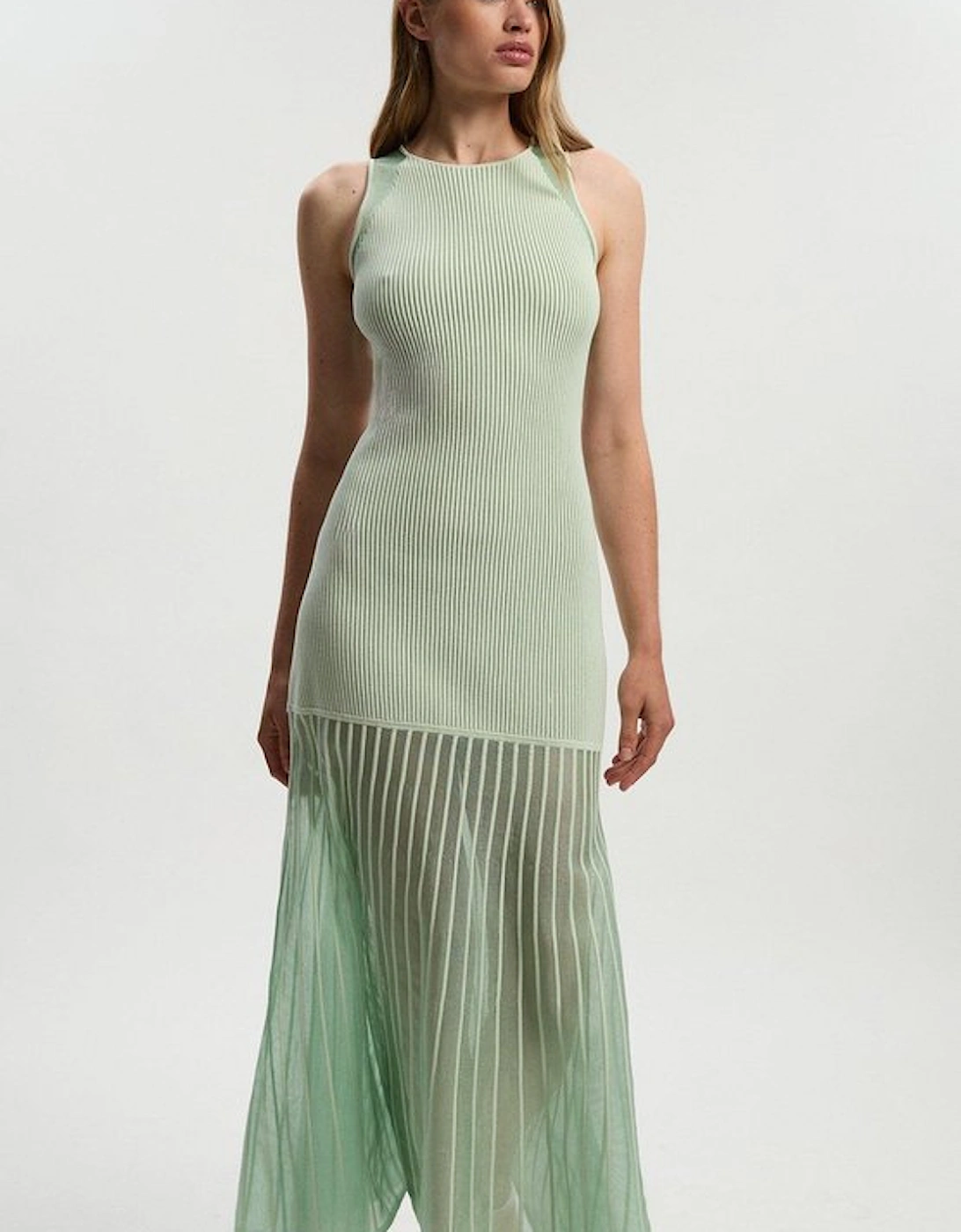 Sleeveless Viscose Blend Knitted Dress With Sparkle Sheer Details