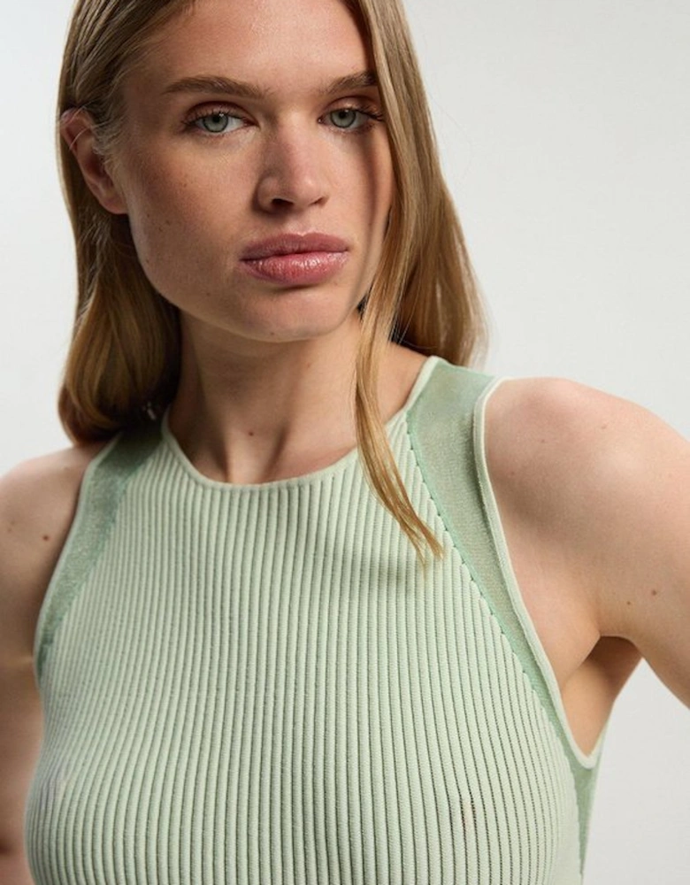 Sleeveless Viscose Blend Knitted Dress With Sparkle Sheer Details
