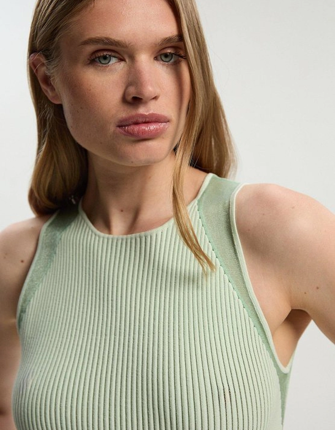 Sleeveless Viscose Blend Knitted Dress With Sparkle Sheer Details