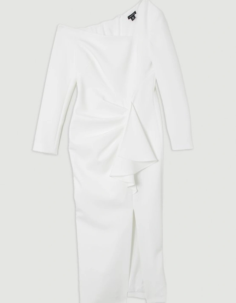 Clean Tailored Asymmetric Neckline Draped Midi Dress