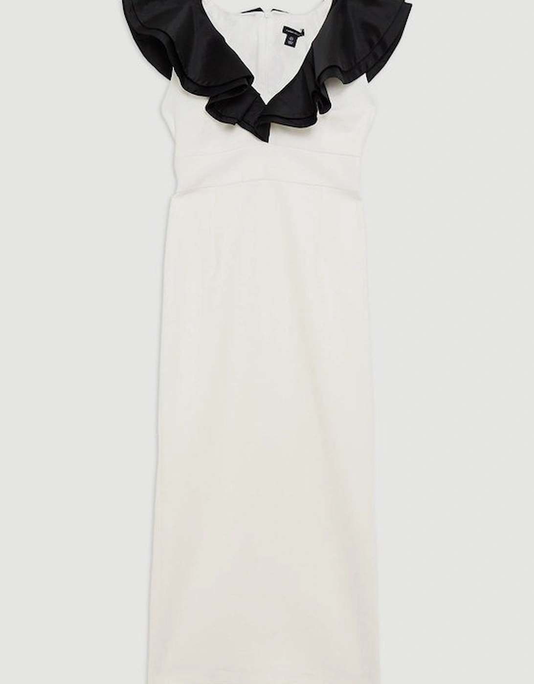 Compact Stretch Taffeta Ruffle Tailored Midi Dress