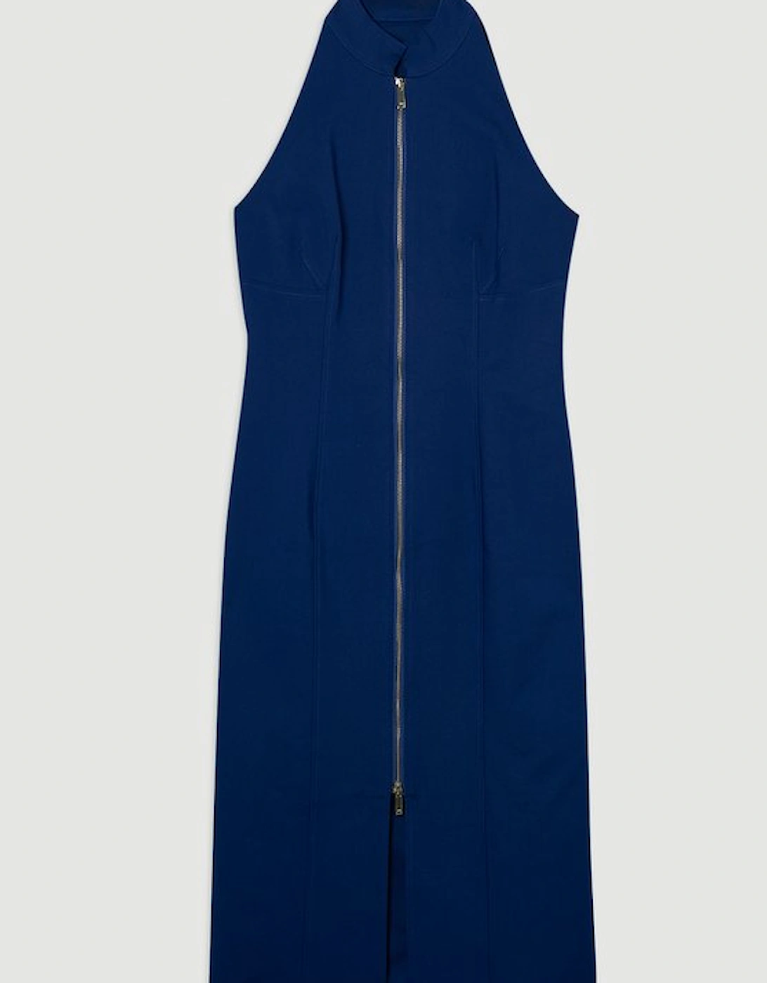 Techno Cotton Halter Neck Zip Detail Woven Midi Dress