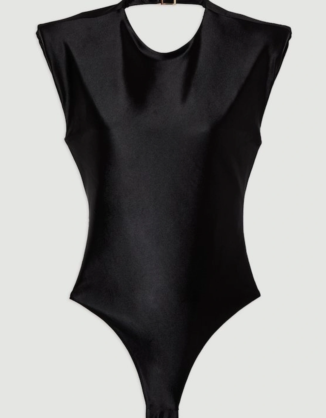 Wet Look Power Shoulder Cut Out Swimsuit