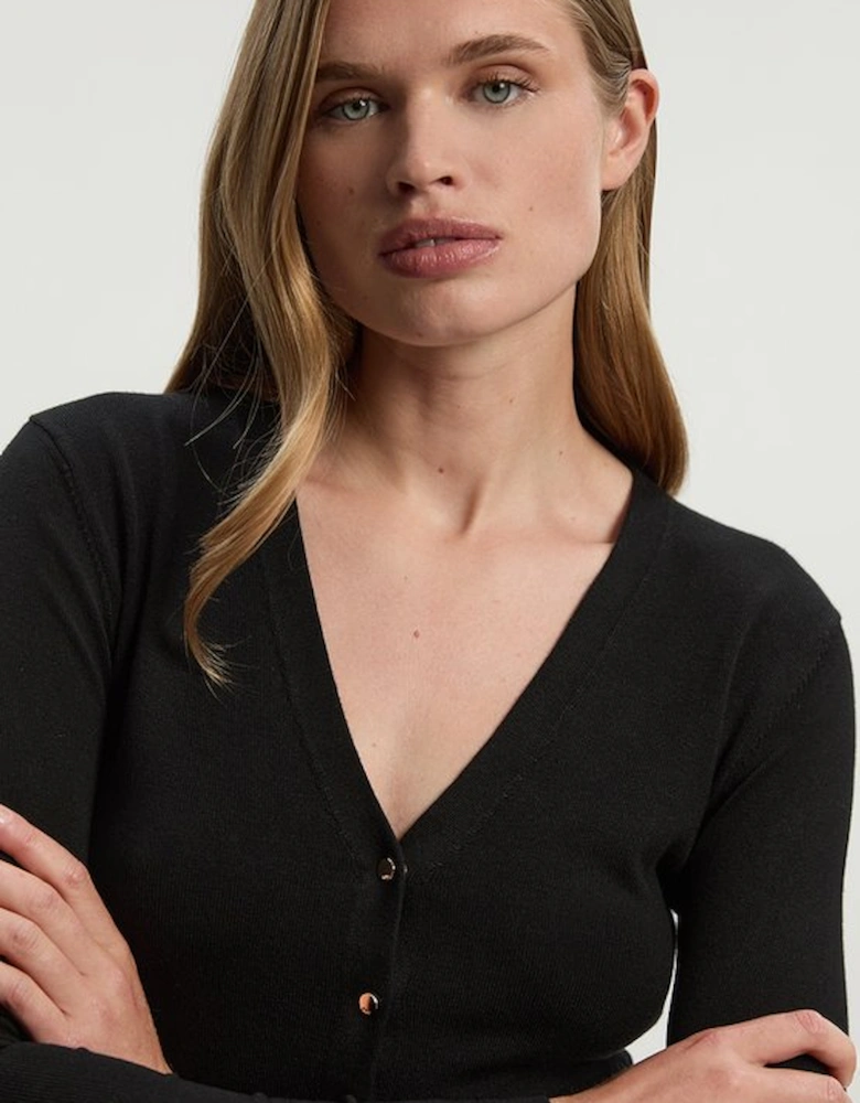 Viscose Blend Knitted Button Detail Cardigan
