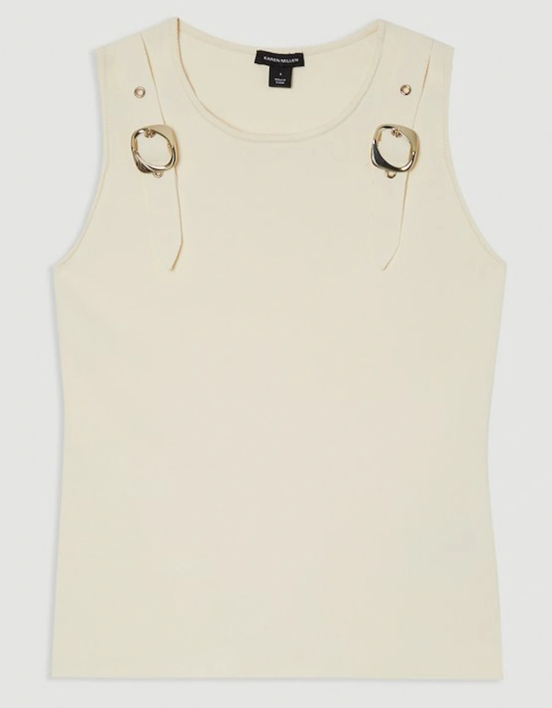 Plus Size Buckle Trim Knitted Top