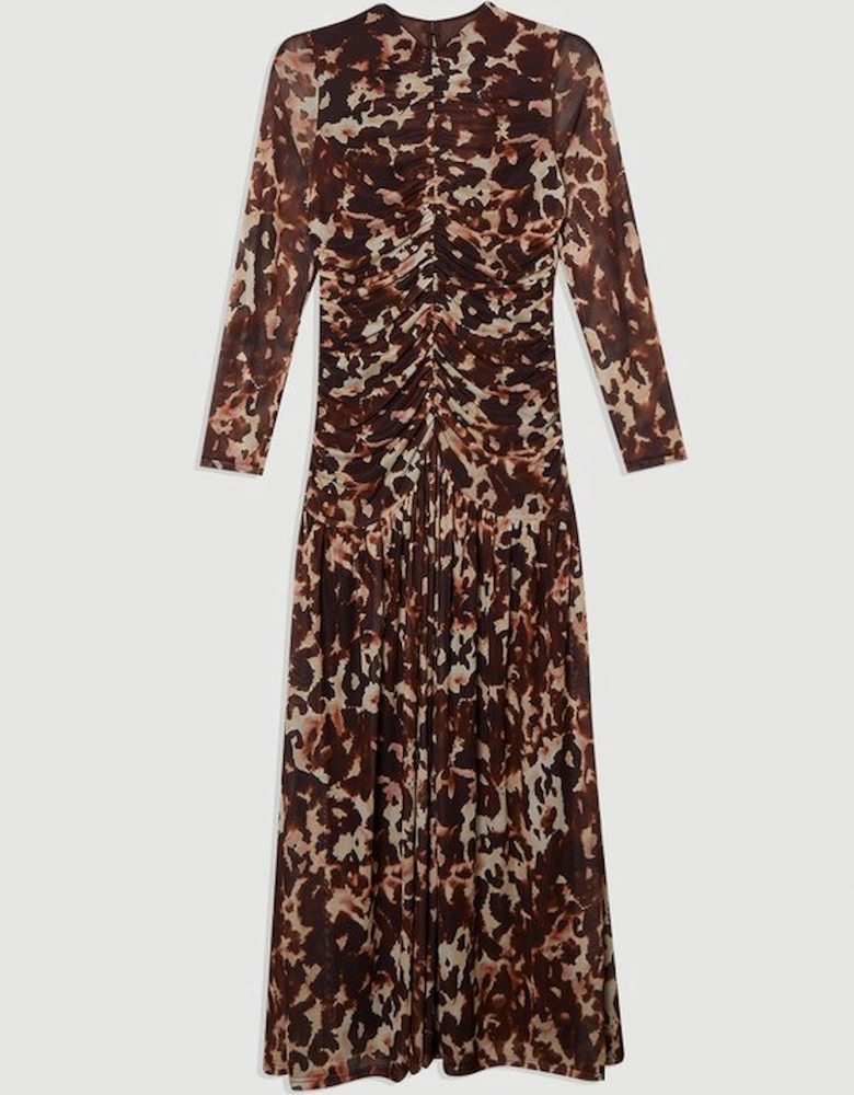 Plus Size Leopard Print Mesh Maxi Dress