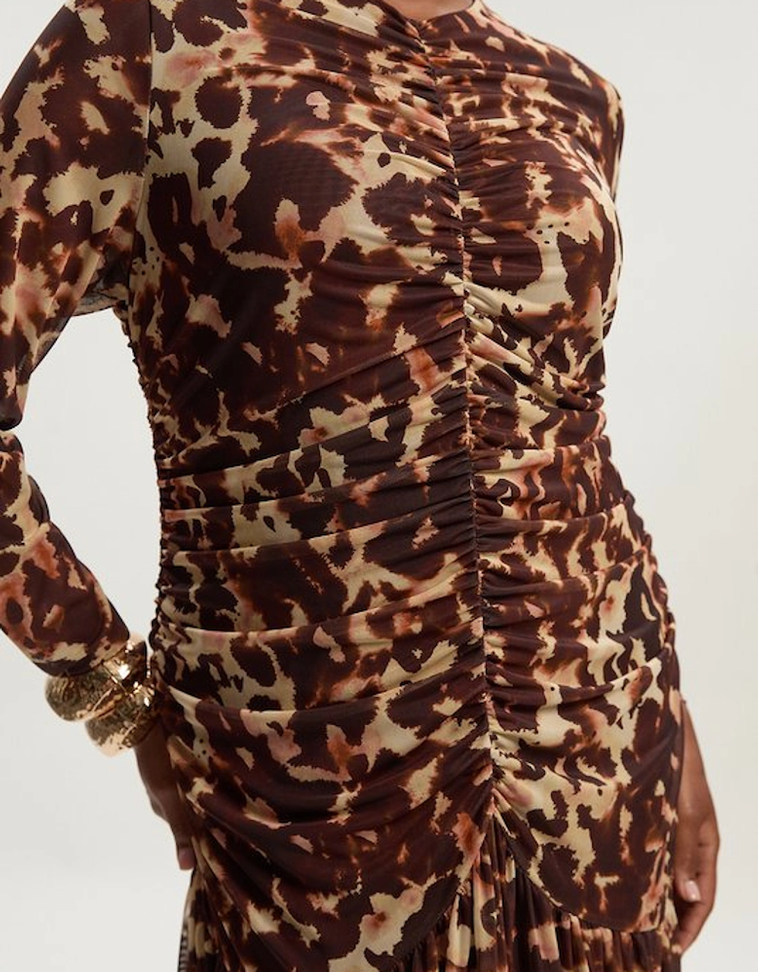 Plus Size Leopard Print Mesh Maxi Dress