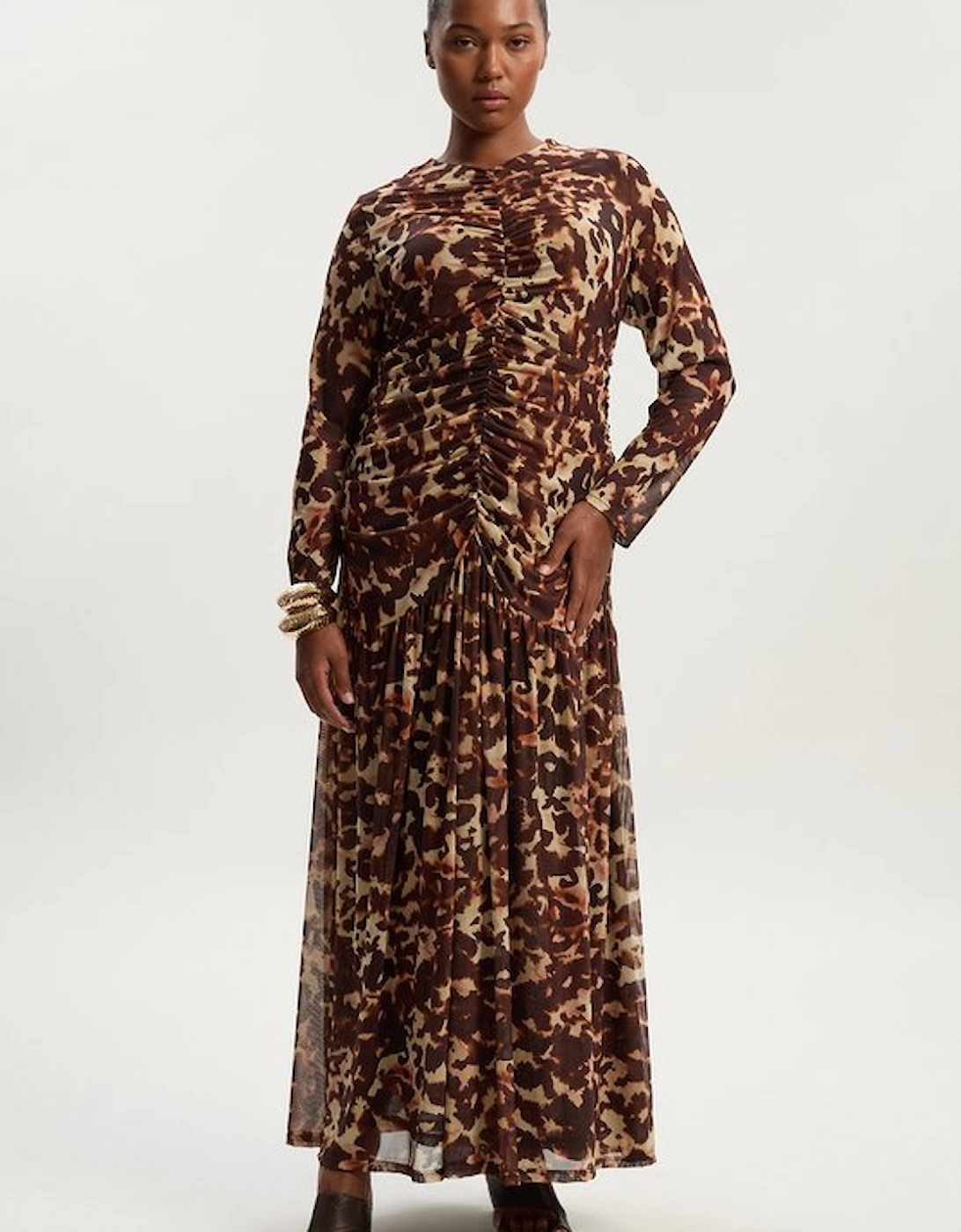 Plus Size Leopard Print Mesh Maxi Dress