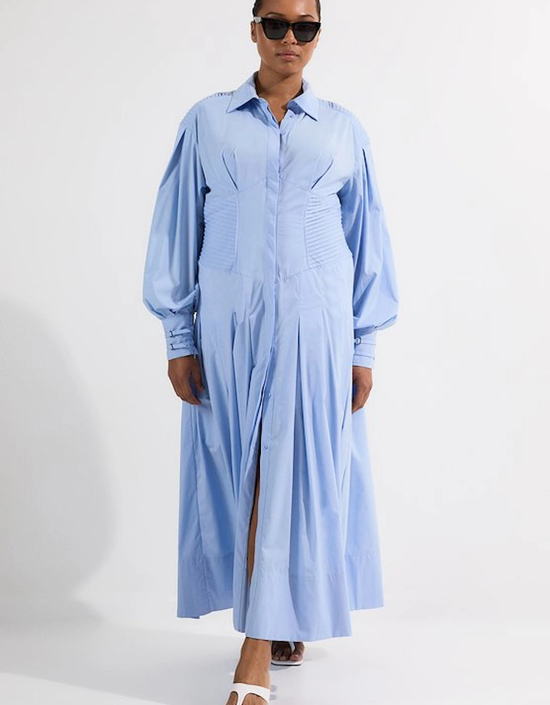 Archive Collection - Plus Size Cotton Poplin Balloon Sleeve Corset Woven Maxi Dress, 5 of 4