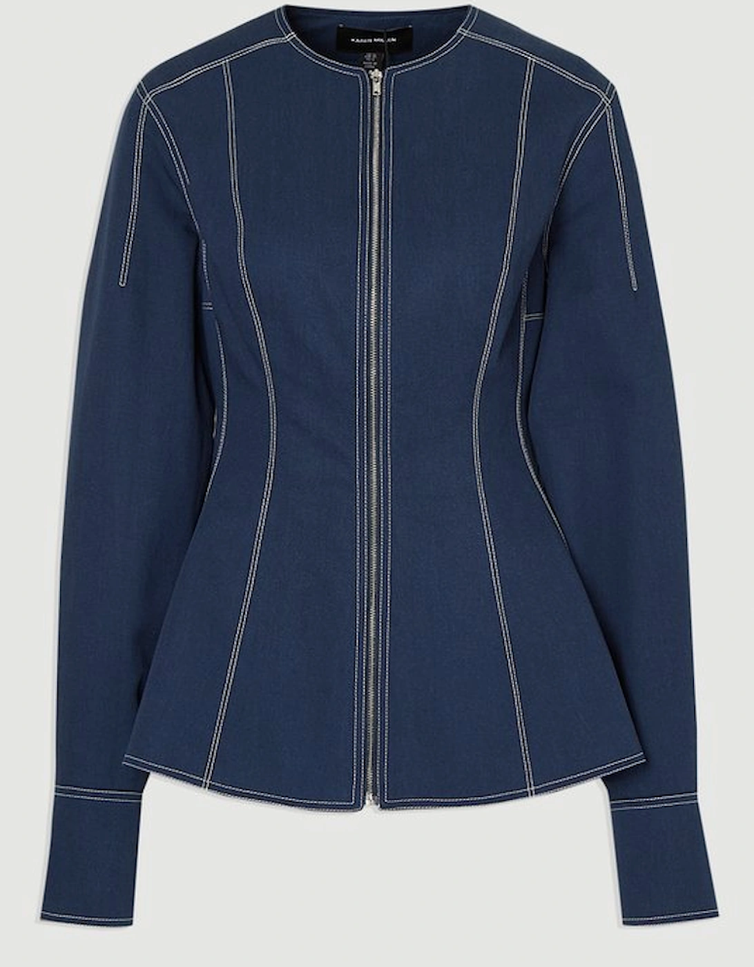 Tencel Cotton Contrast Stitch Zip Front Woven Jacket