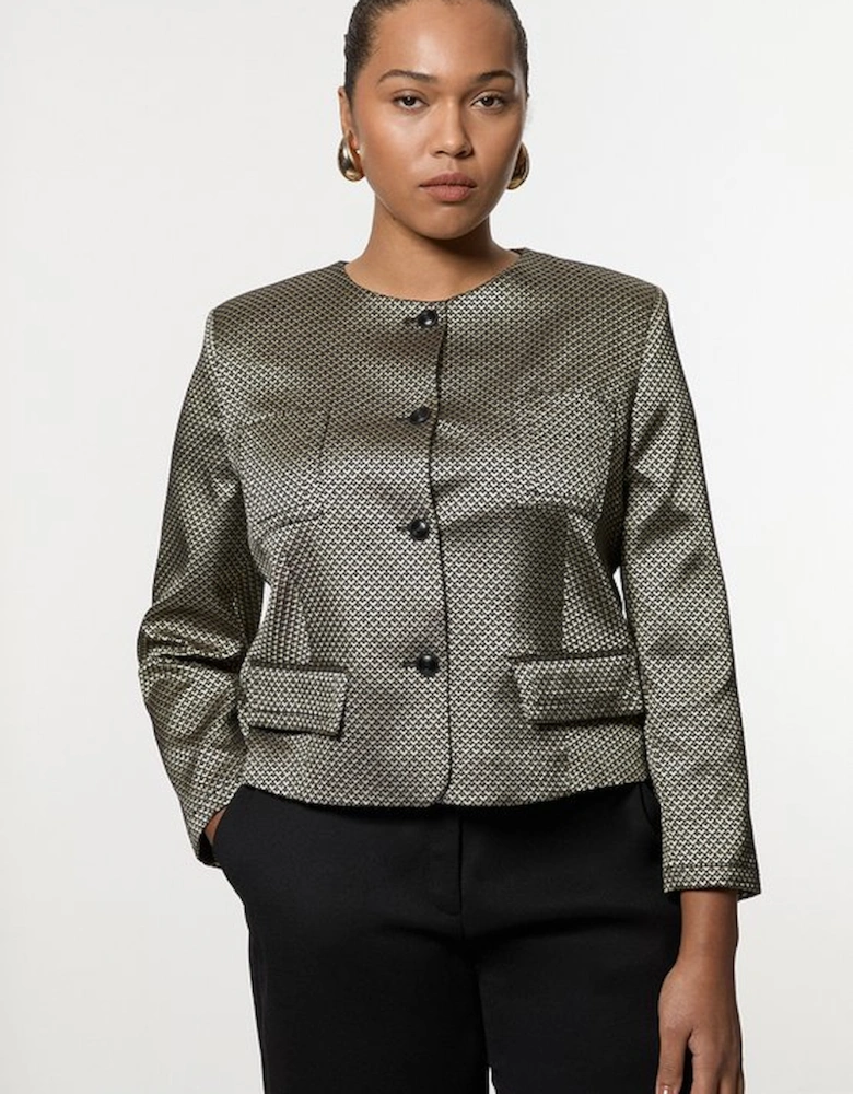 Plus Size Geo Jacquard Tailored Jacket