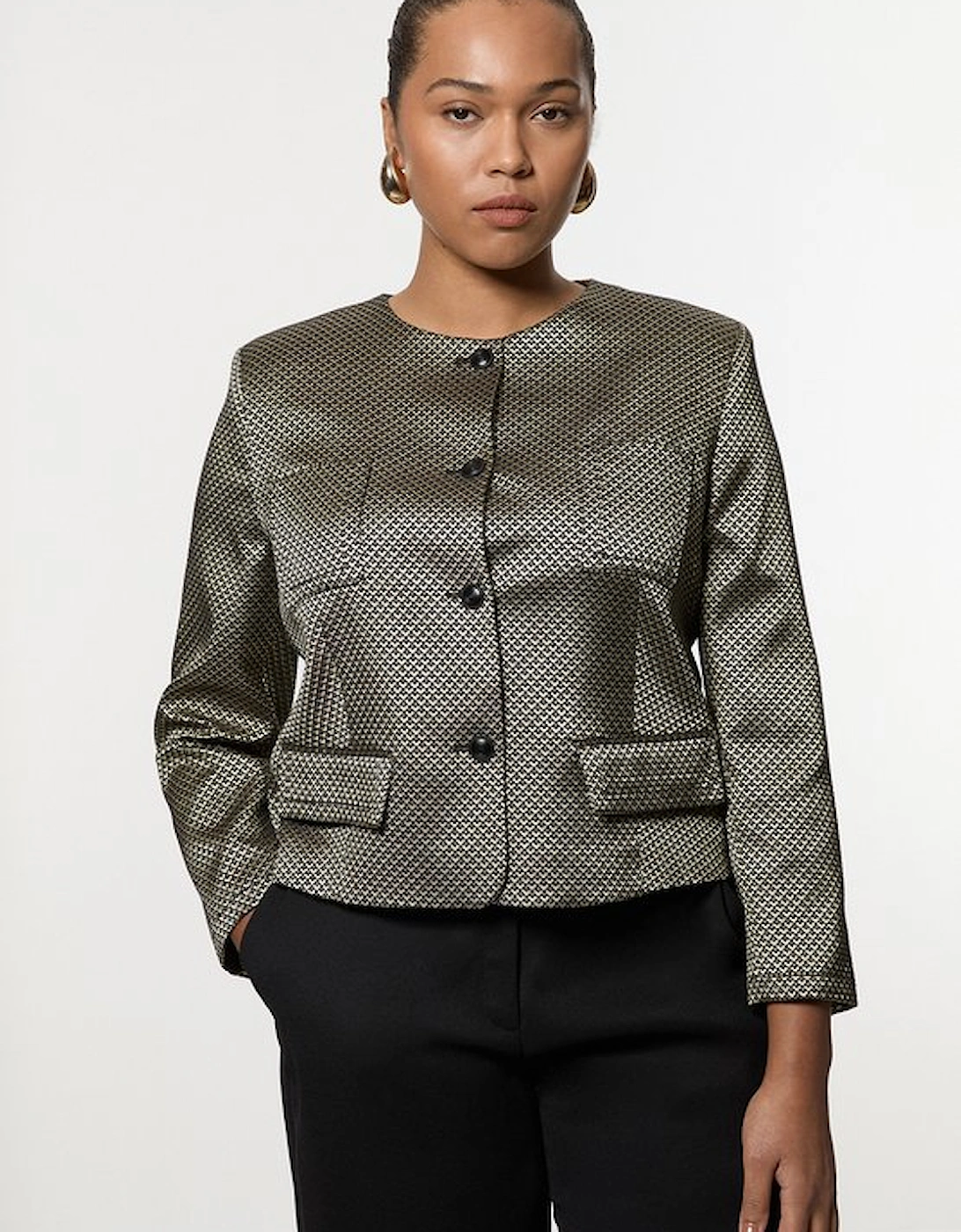 Plus Size Geo Jacquard Tailored Jacket, 5 of 4