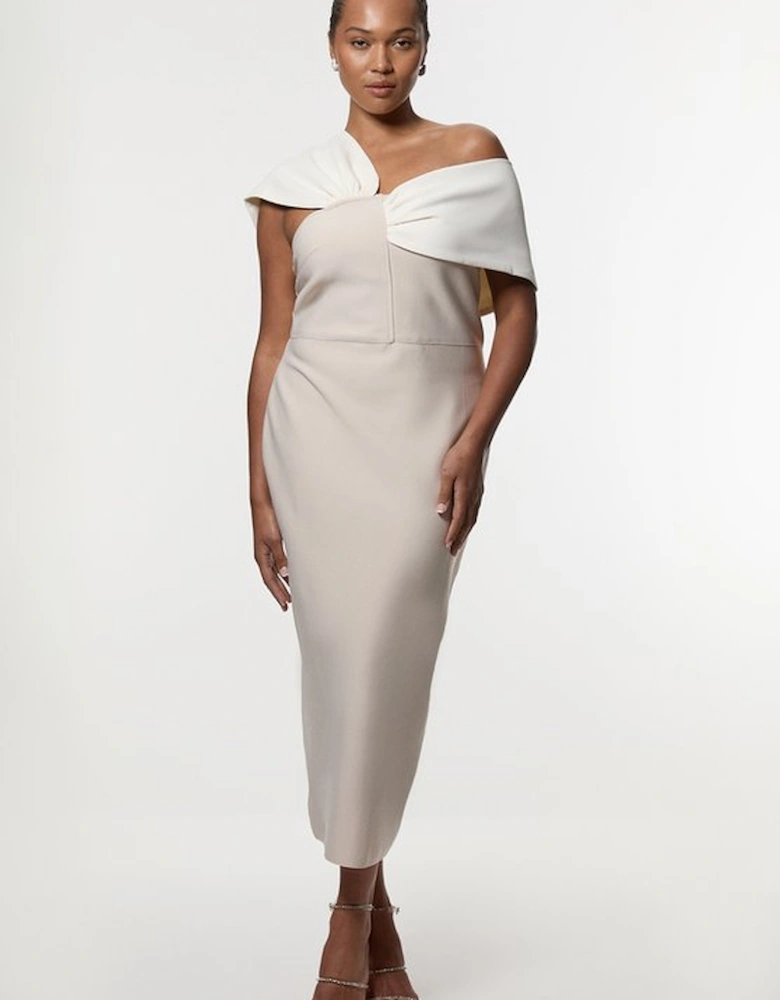Plus Size Figure Form Bandage Knit Asymmetric Strap Midi Dress