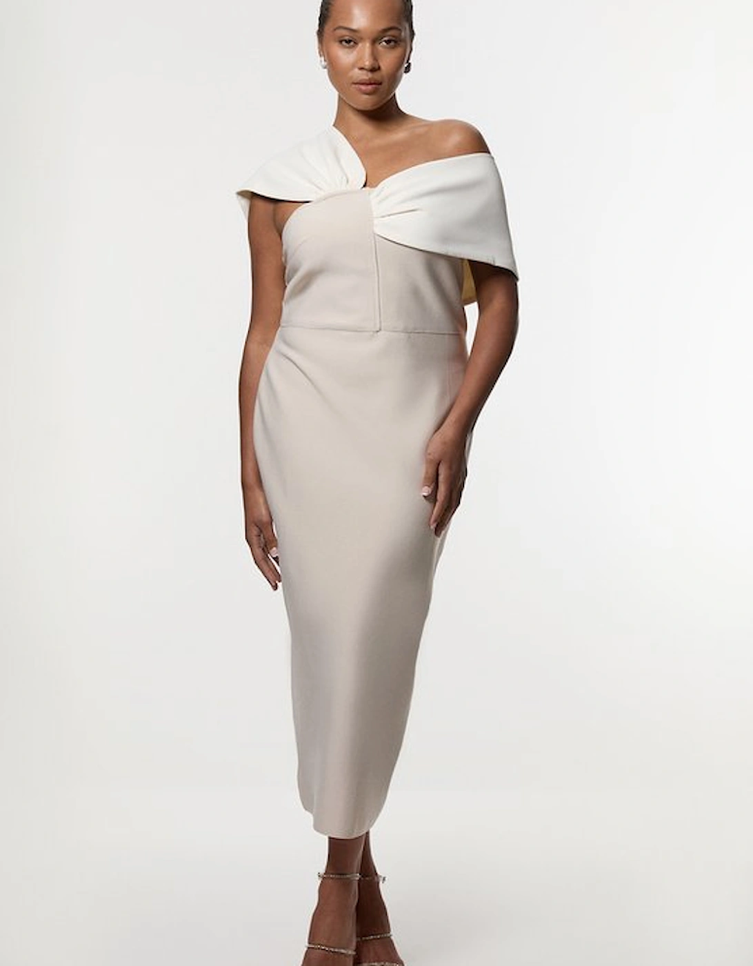 Plus Size Figure Form Bandage Knit Asymmetric Strap Midi Dress, 5 of 4