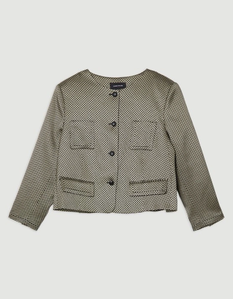 Plus Size Geo Jacquard Tailored Jacket