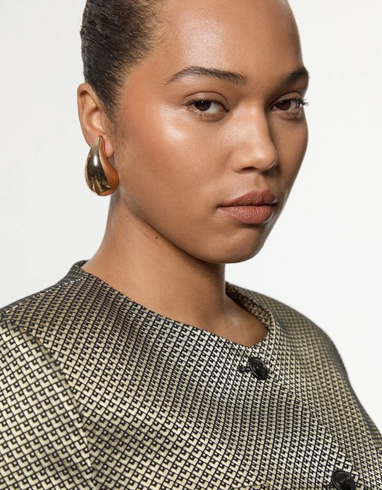 Plus Size Geo Jacquard Tailored Jacket