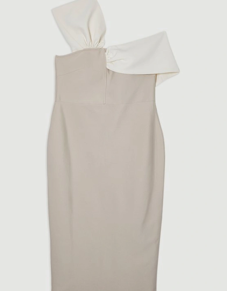 Plus Size Figure Form Bandage Knit Asymmetric Strap Midi Dress