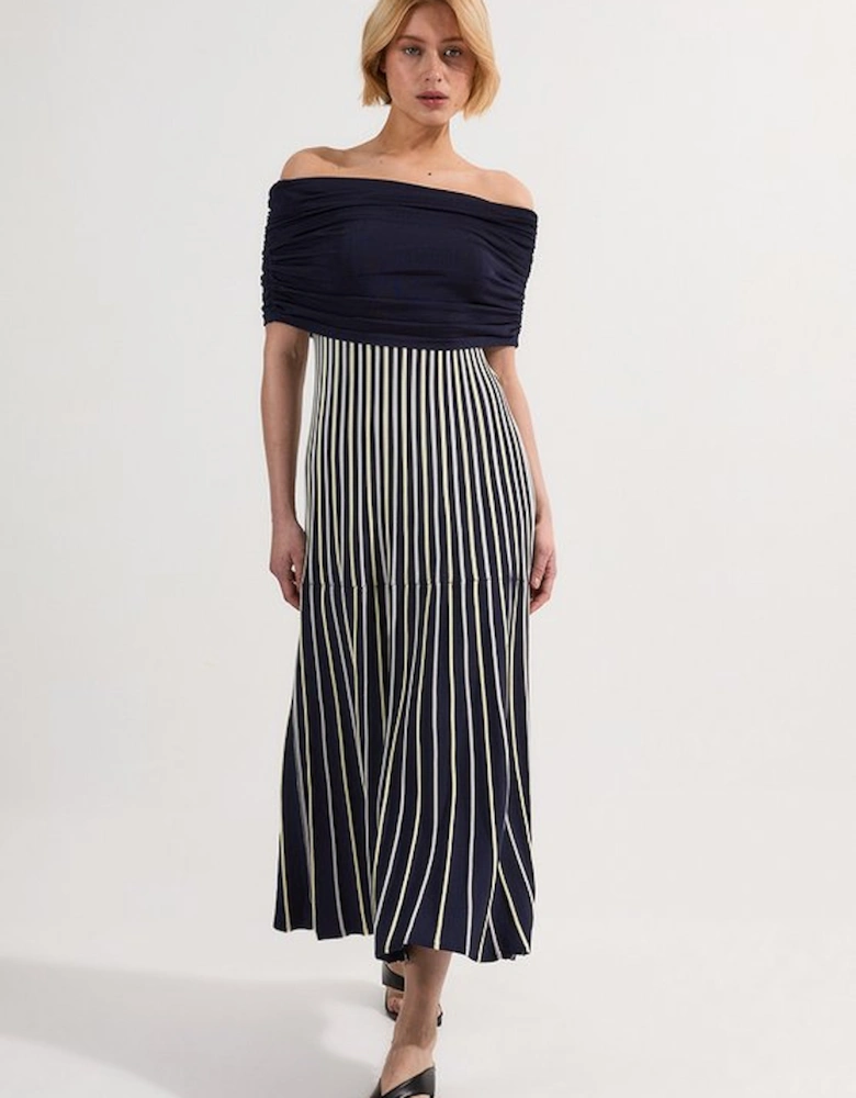 Striped Bardot Knitted Maxi Dress