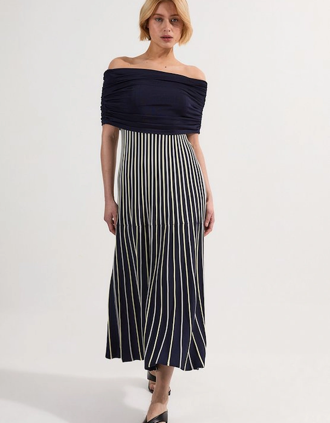 Striped Bardot Knitted Maxi Dress