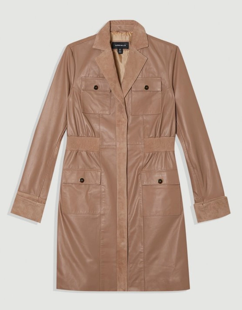 Suede & Leather Button Through Mini Dress