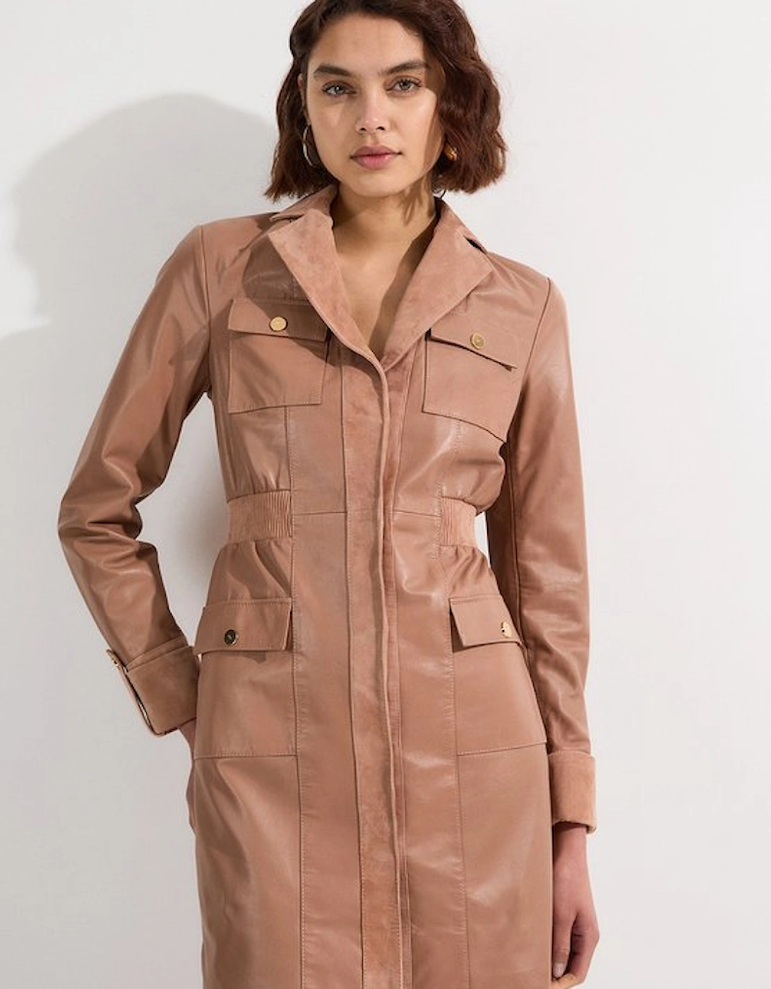 Suede & Leather Button Through Mini Dress, 5 of 4