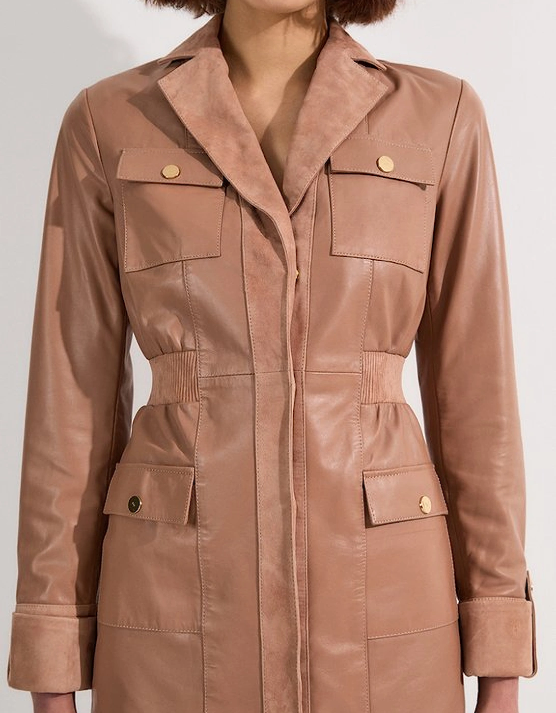 Suede & Leather Button Through Mini Dress