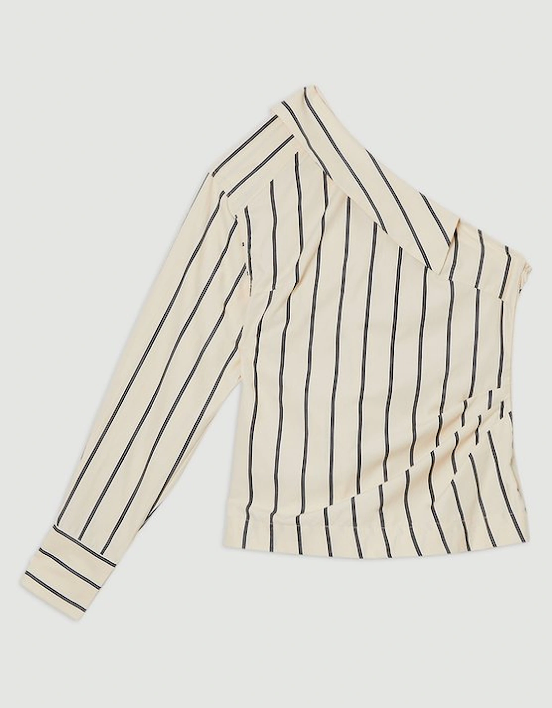 Cotton Stripe Belted Woven One Shoulder Top